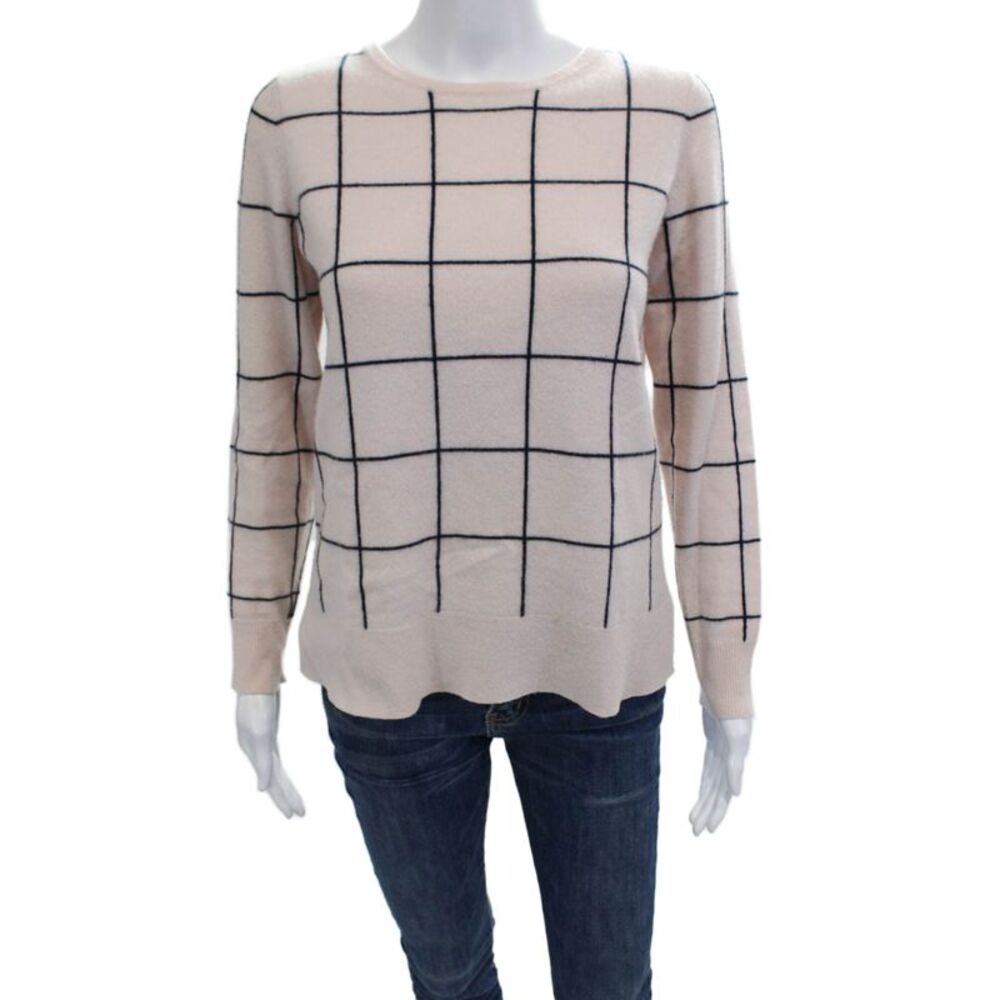 Project Women Pullover 100% Cashmere Check Crew Neck Long Sleeve Beige Size M